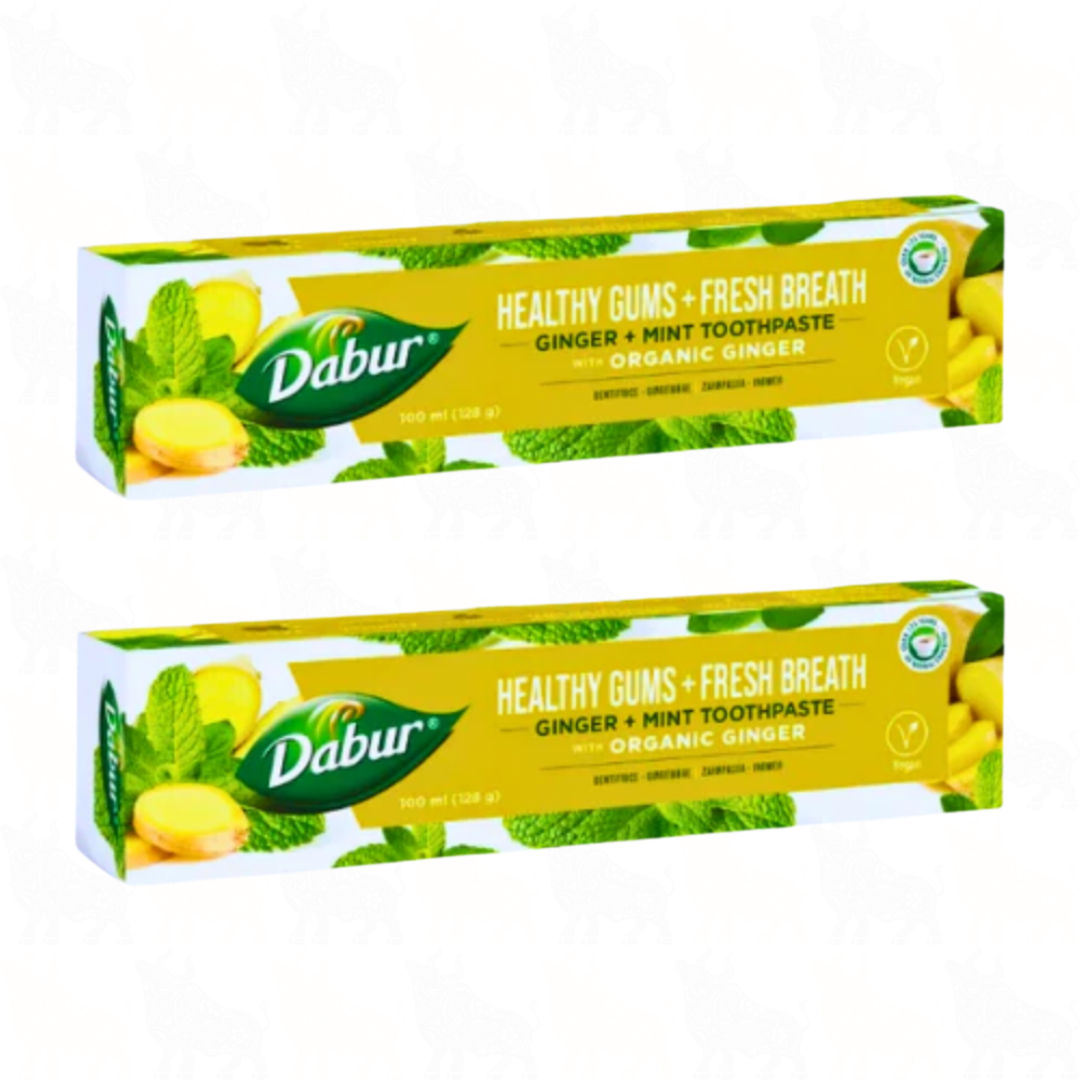 Dabur Healthy Gums + Fresh Breath Ginger & Mint Toothpaste with Organic Ginger | 100ml | 2 Pack