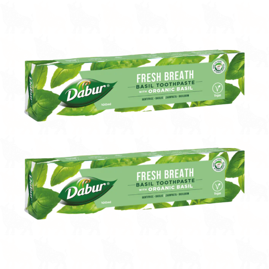 Dabur Fresh Breath Basil Toothpaste with Organic Basil | 100ml | 2 Pack