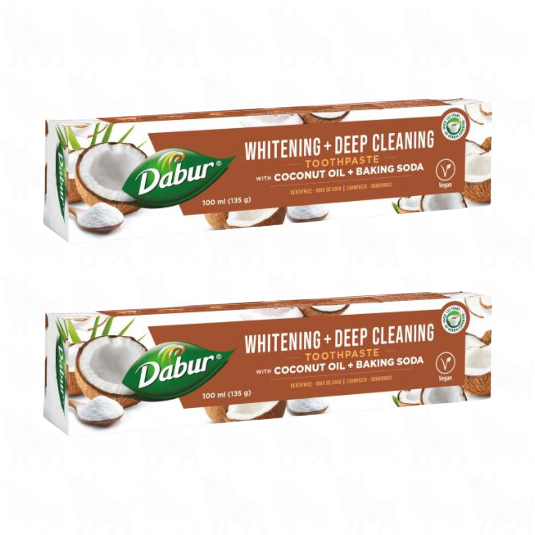 Dabur Whitening + Deep Cleaning Coconut Oil & Baking Soda Toothpaste with Organic Coconut Oil | 100ml | 2 Pack