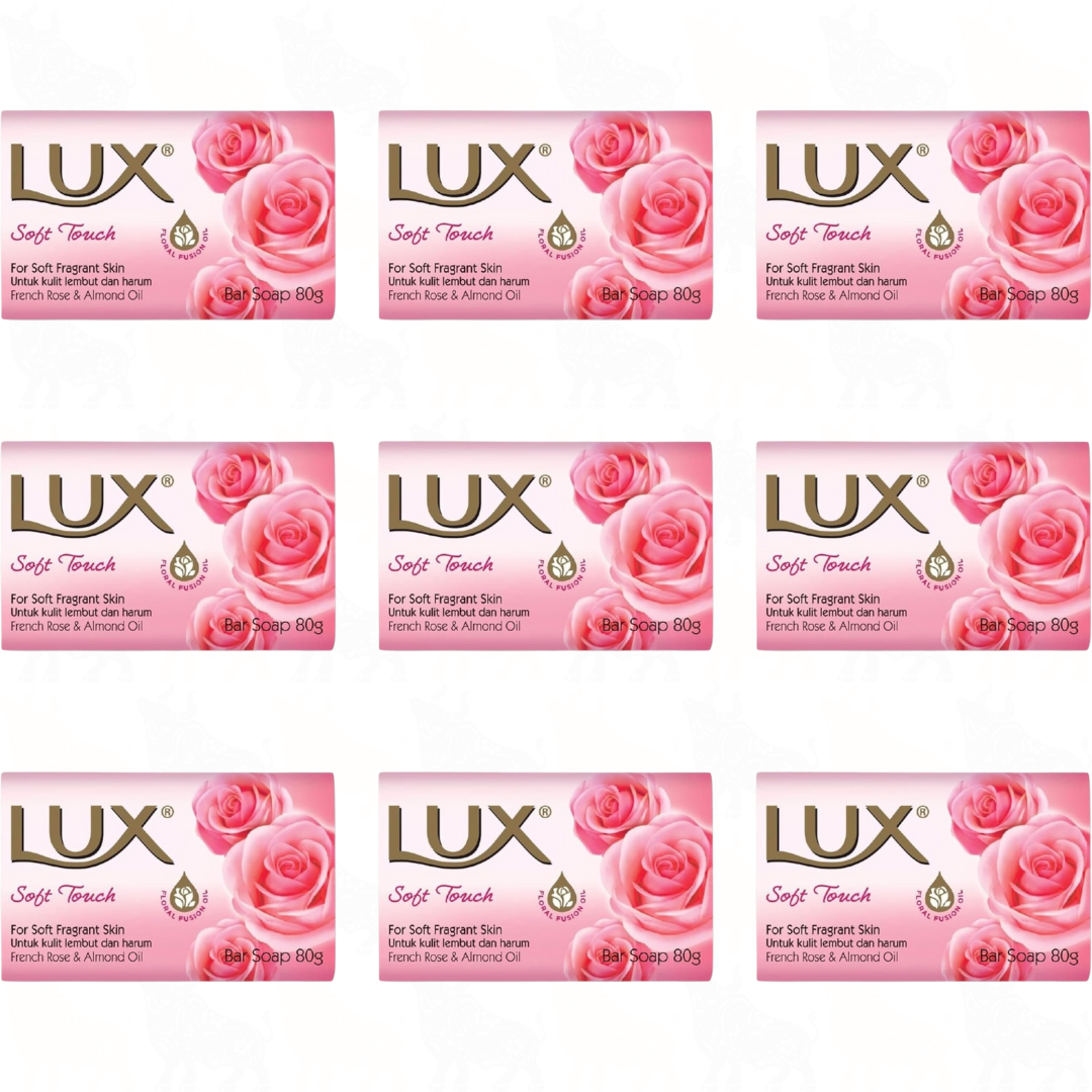 Lux Soft Touch (French Rose & Almond Oil) Bar Soap | 80g | 9 Pack
