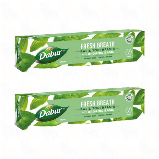 Dabur Fresh Breath Basil Toothpaste with Organic Basil | 100ml | 2 Pack