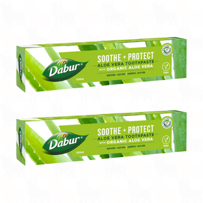 Dabur Soothe + Protect Aloe Vera Toothpaste with Organic Aloe Vera | 100ml | 2 Pack