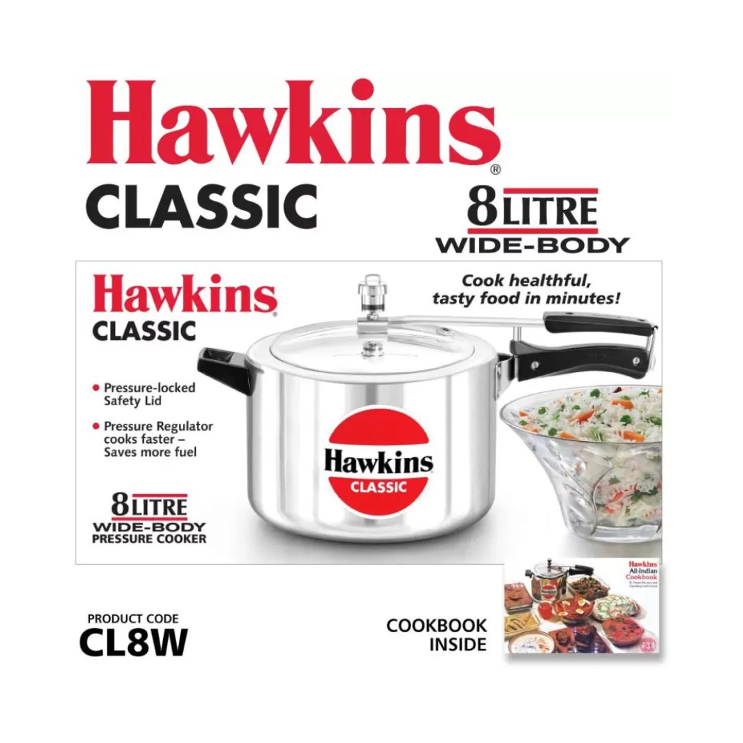 Hawkins Classic CL8W Pressure Cooker | 8.0 Litre (Wide-Body)