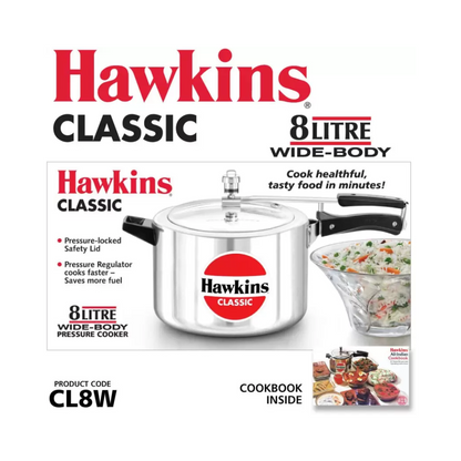 Hawkins Classic CL8W Pressure Cooker | 8.0 Litre (Wide-Body)