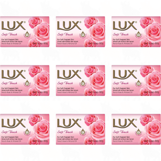 Lux Soft Touch (French Rose & Almond Oil) Bar Soap | 80g | 9 Pack