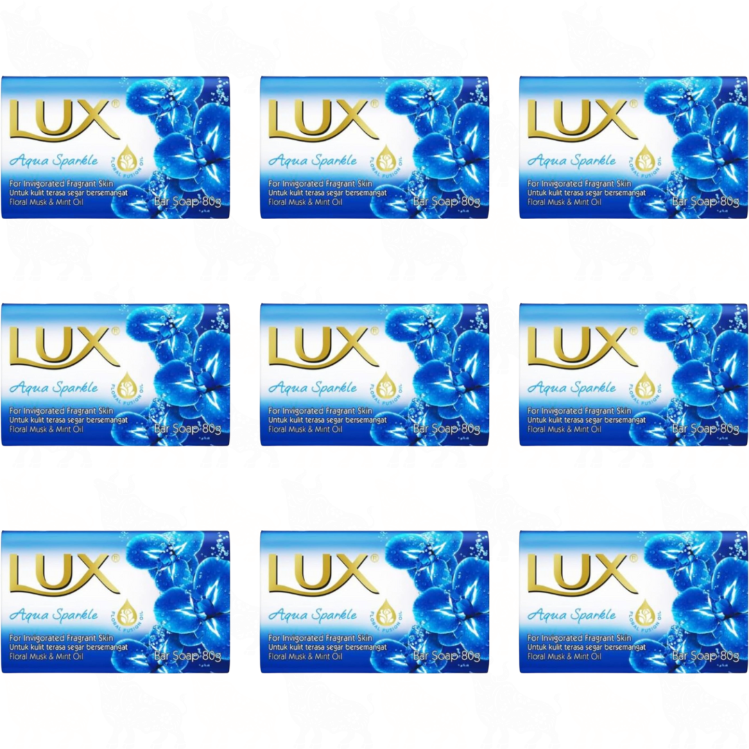 Lux Aqua Sparkle (Floral Musk & Mint Oil) Bar Soap | 80g | 9 Pack